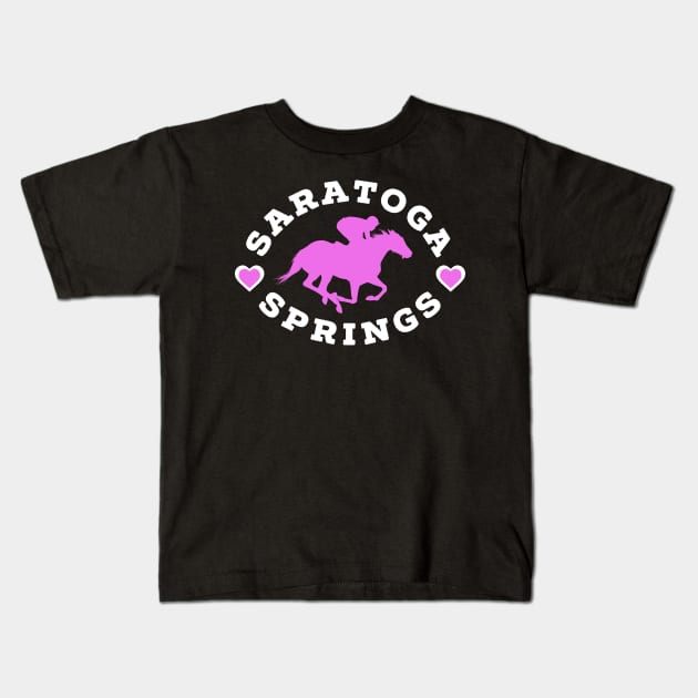 Saratoga Springs New York Horse Racing Kids T-Shirt by sewandtell